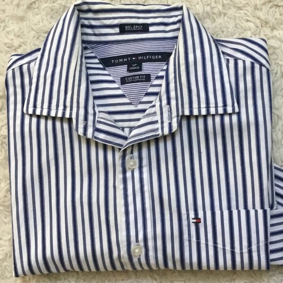 TOMMY HILFIGER Striped Classical Shirt Button Down Long Sleeve Pocket Up SP  iva - Picture 2 of 6